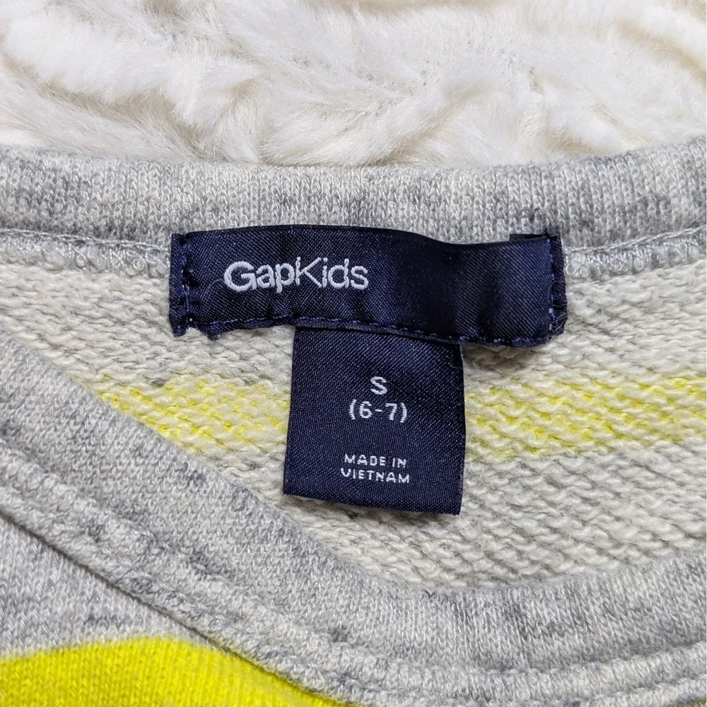 Gap Kids Gray & Neon Yellow Stripe Pullover Sweatshirt Size S‎ (6–7)